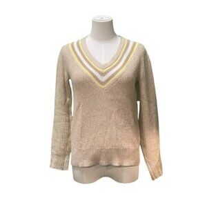 Talbots Petites Cotton Blend Tan V-Neck Tennis Style Pullover Sweater Size P